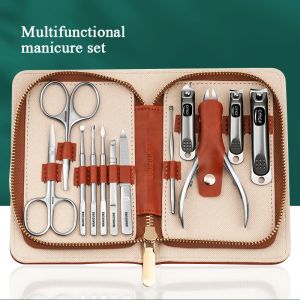 Kits 12pcs Manucure Set Clipper Cutter Cutter Dead Skin Remover Nail Care Beauty Tool Kit With Morandi Grey Topgrade Leather Packaging