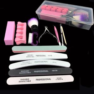 Kits 13 stks/set Professionele Nagelvijl Kit Wasbare Nagelvijlen Bufferblok Cuticle Pusher UV Gel Poloshi Manicure Gereedschap Met VIP Box