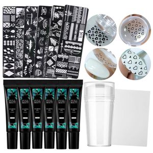 Kits 14 -sten nagelstempelplaten 8 ml stempelen Poolse gel siliconen stamper schraper gereedschap kit kanten bloemen sjablonen manicure set lastzfs1