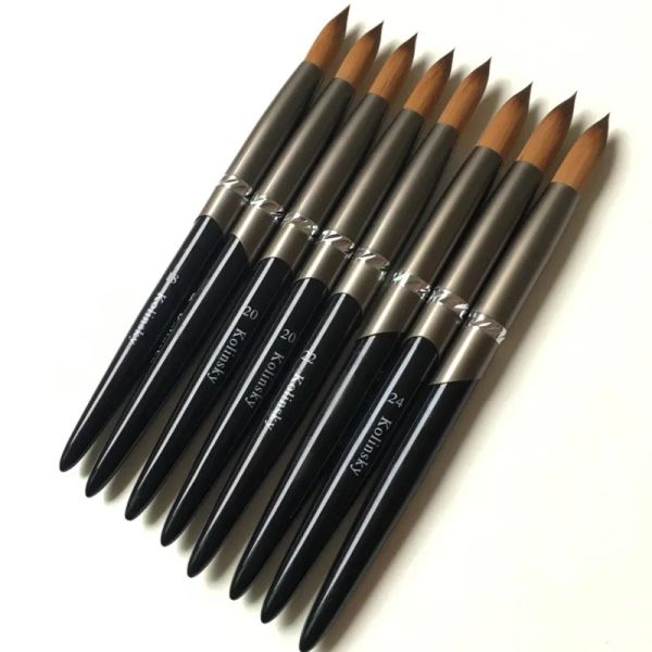 Kits 1 unids Kolinsky Sable Pintura Acrílica Uv Gel Tallado Pluma Polaco Líquido Polvo Diy Salón Dibujo Redondo Sier Metal Nail Art Brush