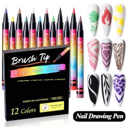 Kits 1set Nail Art Drawing stylo avec boîte graffiti ongle Brosse en acrylique Brosse étanche de la peinture DIY DIY 3D RÉSUMÉ LIGNE OUTIL TOL MANICURE