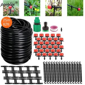 Kits 25 m jardin bricolage système d'irrigation automatique micro goutte à goutte contrôleur de minuterie d'arrosage par pulvérisation kits de tuyaux 4/7 mm avec goutteurs réglables