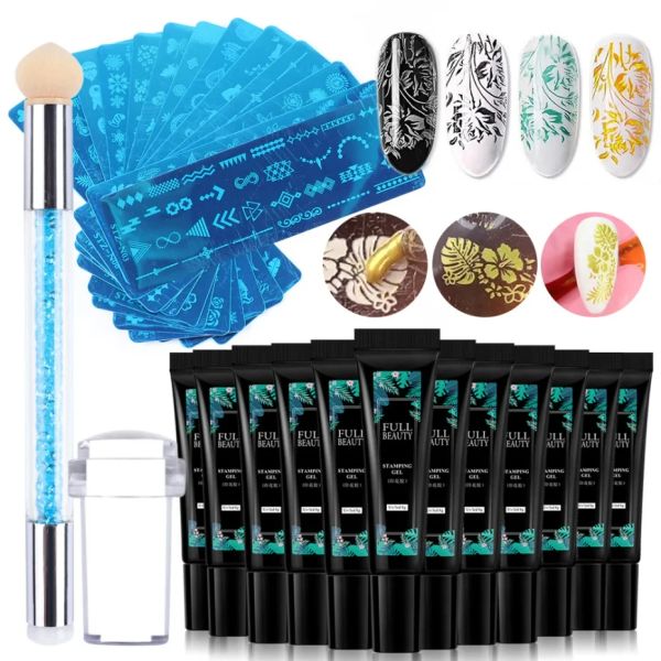 Kits 26pc Juego de placa de estampilla de arte de uñas 8ml Polacio de gel Polacio Silicona Estamper Imagen Plantilla de impresión Plantillas Manicure Kit LA1813