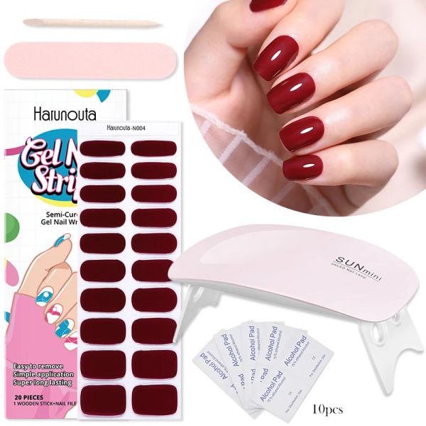 Kits 3pcs HARUNOUTA VIN GEL RED GEL Autocollant Nail Set Winter UV Strips Patch Sliders Adhesive Press sur Color Full Gel Stickers Nail Wraps