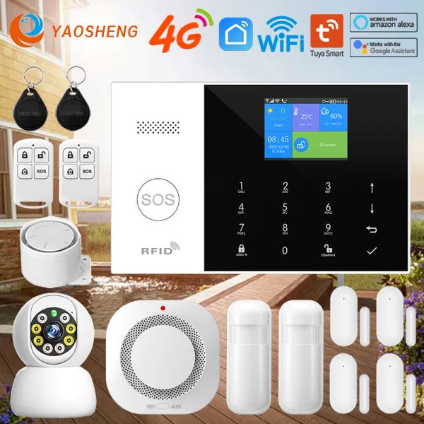 Kits 4G Système d'alarme Sécurité Home WiFi Alarme Residencial Wireless Home Alarm For Tuya Smart Life with Door Sensor Travail avec Alexa