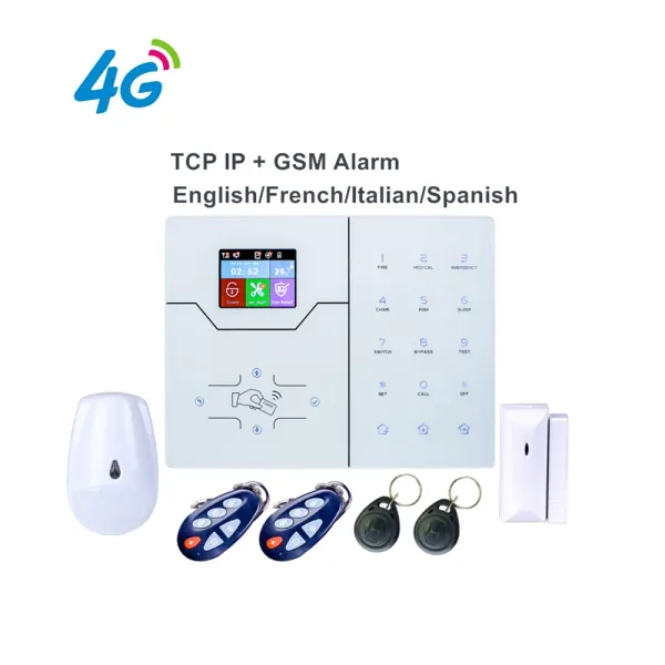 Kits 4G English French Menu Menu vocal Alarme RJ45 TCP IP Alarm 4G GSM Smart Home Security Alarm System Contrôle par webie et application