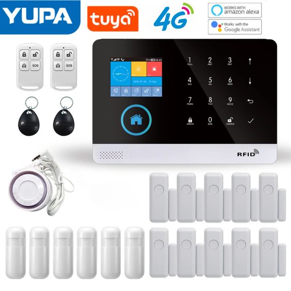 Kits 4G WiFi Alarm System Tuya Smart Life App Contrôle de l'application pour la sécurité de sécurité Panneau d'alarme d'incendie de capteur Smart Home Kit Smart Home Kit d'alarme