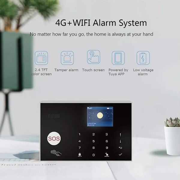 Kits 4G Wifi GSM Sistema de alarma de seguridad inalámbrica con la aplicación Tuya Amazon Alexa Google Home Ifttt Control de voz IP Cámara Video Monitoreo