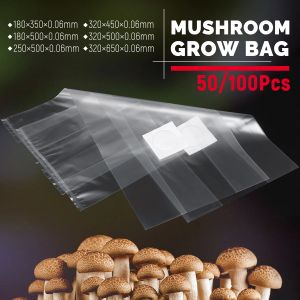 Kits 50/100 Stuks Pvc Paddestoel Spawn Grow Bag Substraat Hoge Temp Pre Afsluitbare 6 Maten Tuin voor Schimmel