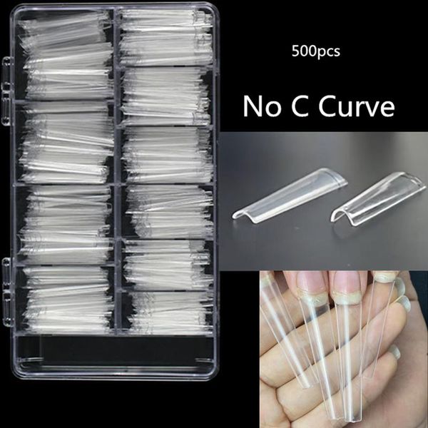 Kits 500 pièces/boîte Xxl No C Curve Coffin Nail Tips no C Curve Faux Ongles Demi Couverture Droite Carré Français Faux Ongles En Gros