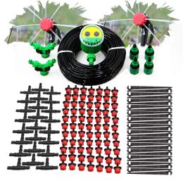 Kits Tuyau de 50 m Système d'arrosage automatique de jardin Dispositif d'égouttement réglable Kit d'irrigation 4/7 mm Minuterie d'arrosage des plantes pour verger patio