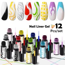 Kits 6/12pcs Lijn Poolse gel Kit Nail Art Design voor UV/LED -schilderij Nagel Drawing Polish Diy Varnish Nail Liner Gel Set Semipermanent