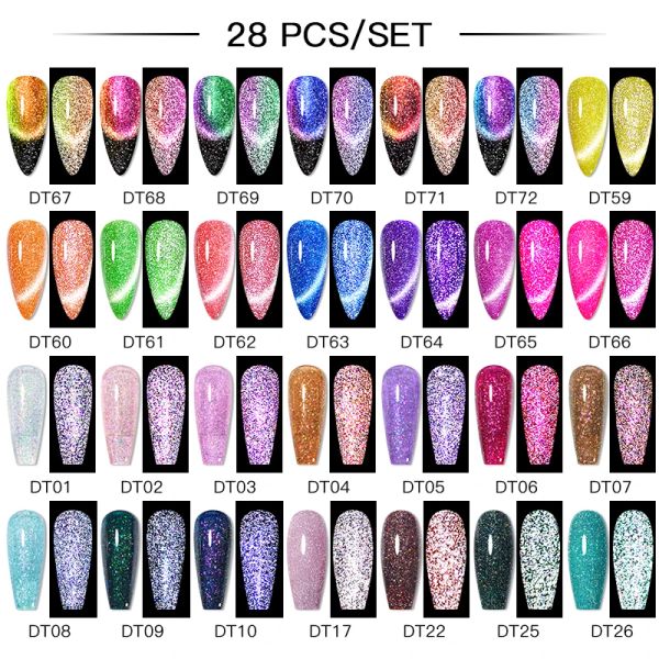 Kits 60 / 28pcs GLITTER GLITTER GEL PISTION DE ROSIDE DE NOI