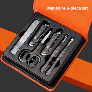 Kits 6pcs en 1 ensemble Ensemble de manucure de manucure de ciseaux Clipper Clipper en acier inoxydable professionnel avec cadeau PU Box Gift