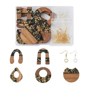 kits 70 unids/caja DIY, kits para hacer pendientes colgantes, colgantes de resina encerada de madera de nogal, ganchos para pendientes de latón, anillos de salto para fabricación de joyas DIY