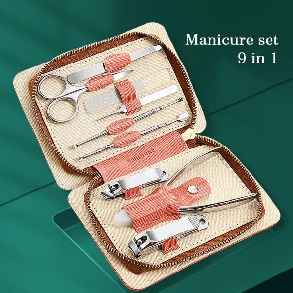 Kits 9pcs Luxury Manucure Set Clipper Nail Clipper Kit chirurgical Cipeaux Cutter Cutter Traming Full Fonction Pédicure Tool