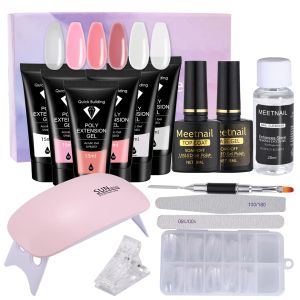 Kits de manucure en gel acrylique, ensemble d'extension d'ongles, construction rapide, Kit d'outils complet, brosse, lampe UV, vernis, bricolage, étui de fabrication professionnel