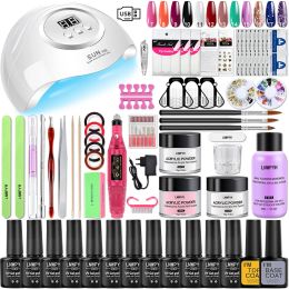 Kits en acrylique poudre liquide cristal poudre blanc rose transparent pour extension de l'ongle sculpture à ongles avec nail art dessig manucure outils