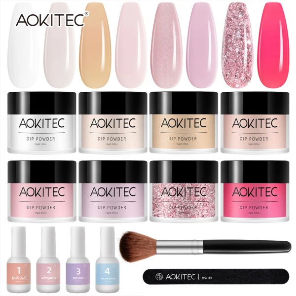 Kits Aokitec Tipping Powder Nail Kit 1/2/4/8/20 Couleurs pastel paillettes Dip Powder Starter Set pour ongles français Décoration art Manucure