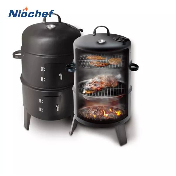 Kits Barbecue Grill Poêle à Charbon Rond Bacon Extérieur Portable 3 en 1 Barbecue Grills Double Deck R Four Camping Pique-Nique Outil de Cuisson