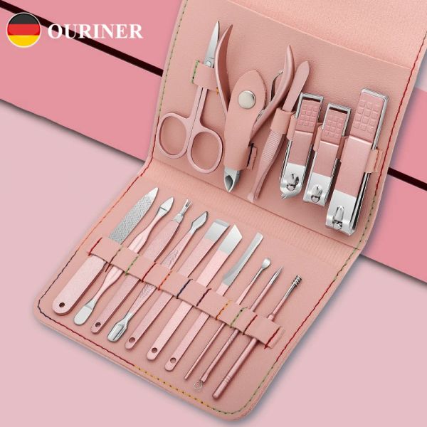 Kits Herramienta de maquillaje de belleza Juego de cortador de uñas Reta de clavos de acero inoxidable con bolsas de corte de manicura de bolsa plegable.