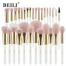 Kits Beili Pearl White Gold Professionele synthetische make -upborstels Set Foundation Concealer wenkbrauw veganistische make -upborstels