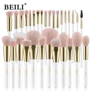 Kits beili perle blanc or professionnel de maquillage synthétique brosses
