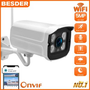 Kits BESDER 5MP Audio IP Cámara IP Wifi Wireless AI Human Detect ICSEE 1080P CCTV Bullet Camera de vigilancia exterior con ranura de tarjeta SD