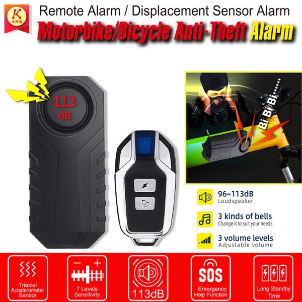 Kits de alarma de bicicleta impermeable motocicleta bicicleta eléctrica Control remoto inalámbrico vibración advertencia alarma Sensor alarma antirrobo de seguridad