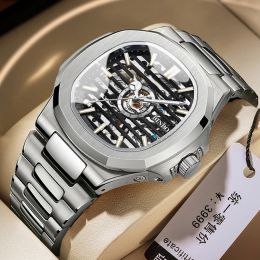 Kits Binbond 2023 Nieuwe mode skelet wijzerplaat Mechanisch horloge roestvrijstalen waterdichte heren horloges topmerk luxe reloj hombre