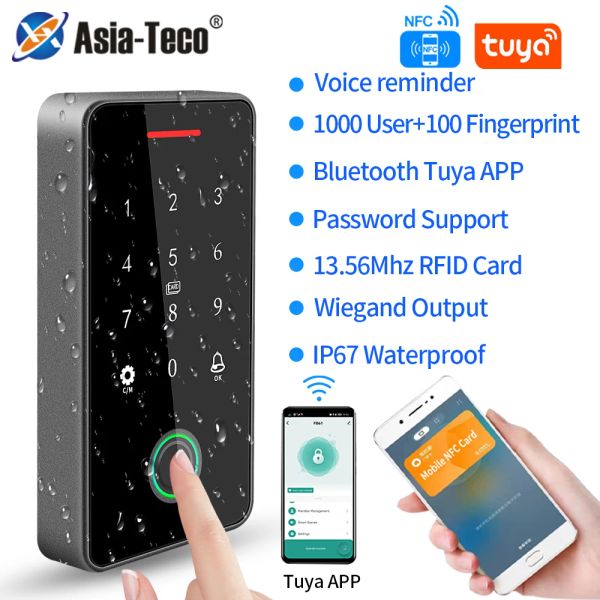 Kits Bluetooth Tuya App Access Control IP67 Implaz del agua 13.56MHz RFID Tarjeta Biométrica Acceso a huellas dactilares Sistema de controlador WG Salida