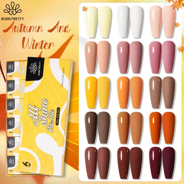 Kits Born Pretty 6PCS Gel Rouillon à ongles Automne Hiver Brown Color Semi Permanent Kit de vernis UV Base Top Coat Nail Art Art Art Design