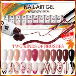 Kits Bozlin 12 couleurs Automne Hiver Nail Art Liner Gel Kit Gel Conception pour UV / LED Nails Drawing Polish Painting Painting Varnish Line Gel Set