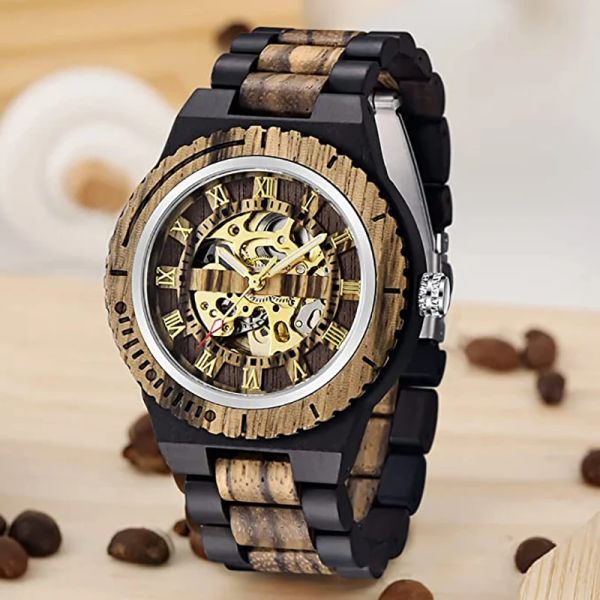 Kits Men Business Mecánicos Relojes de madera de madera para hombres Reloj de madera. Buckle Buckle Automatic Luxury Fashion Watches Relogio Masculino