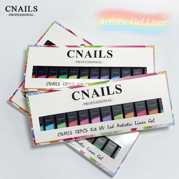 Kits Cnails Nail Art Line Polish Gel pintura artística Liner Gel 12 unids/caja Nail Art Soak Off Uv dibujo Nail Poilsh Glow Gel Liner