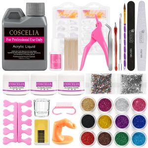 Kits Coscelia 8G Powder en poudre 120 ml Nail Nail Pinter Polwder Kit avec outils d'ongle à lampe à LED UV Manucure Ensemble d'ongles acrylique