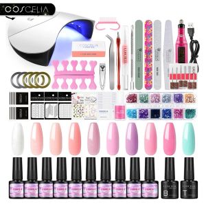 Kits Coscelia Manucure Set UV LED lampe à ongles LED GEL GEL POSIATION SOUAK OFF GEL VARNIS SEMI PRERNERNET Nail Art Tools Design Kit de forage à ongles