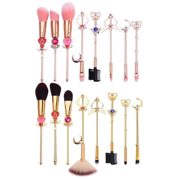 Kits Cosmetic New Sailor Moon Makeup Brushes Set 8pcs Tools Kit Dougoir des yeux Shadder Foundation Powder Naturalsynthetic Pink Hair