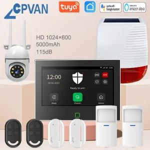 Kits Cpvan Tuya Smart Home Alarm System 115 dB plus fort Wi-Fi 4G House Burglar Security Protection Alarm Kit 5000mAh Batterie