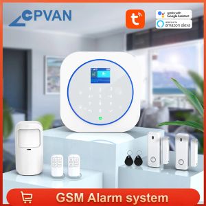 Kits CPVAN WiFi GSM Home Alarm System Wireless Tuya Smart Security Alarmes avec Pir Motion Detector Door Capteur Alexa compatible