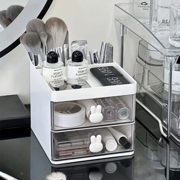 Kits lindo organizador de almacenamiento cosmético Organizador de escritorio productos para el cuidado de la piel de perfume perfume lápiz labial cajas de cajones transparentes