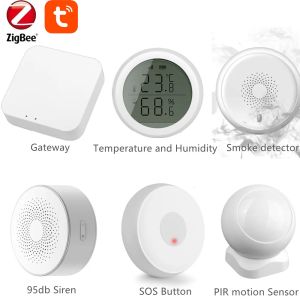 Kits Diy Tuya Zigbee3.0 Gateway Home Bridge Hub with Smoke Ddetector Detector de gas Siren estroboscópico y botón SOS Smart Life App Control