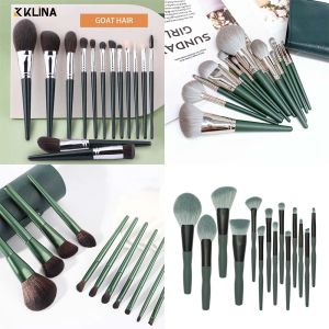 Kits Elegant Green Series Makeupborstels Kit Set Animal Hair Make -up voor vrouwen cosmetisch gereedschap oogschaduw wenkbrauw fundering poeder