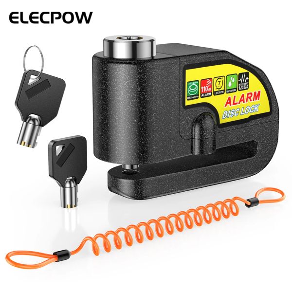 Kits Elepow Motorcycle Bicycle Antitheft Alarm Disc Brake Lock 110 dB Scooter imperméable Bike Wheel Sécurité Calpe + Corde de rappel