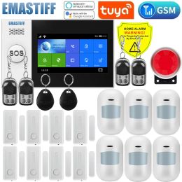 Kits Emastiff W4B 433MHz Systèmes d'alarme Sécurité Home WiFi GSM avec capteur de mouvement PIR Tuya Smart Life Alarm Work avec Alexa