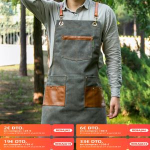 Kits Tabliers de Cuisine en Toile de Mode pour Femme Hommes Tablier de Travail de Chef pour Grill Restaurant Bar Boutique Cafés Beauté Ongles Studios Uniforme
