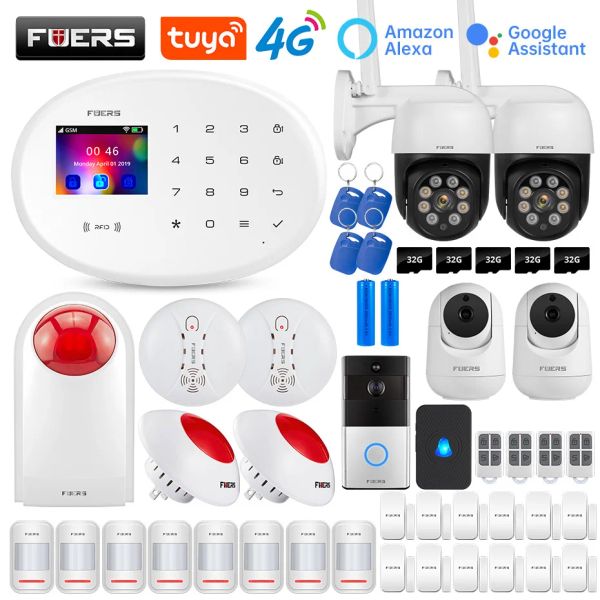 Kits Fuers Tuya 4G WIFI W204 système d'alarme intelligent contrôle d'alarme à domicile GSM SMS Kit de système d'alarme antivol pour caméra d'alarme de sécurité à domicile