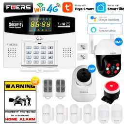 Kits FUERS TUYA SMART WIFI 4G GSM Alarma de alarma Alarma 433MHz Enlace de zona cableada inalámbrica a Alexa Google Motion Sensor IP Camera