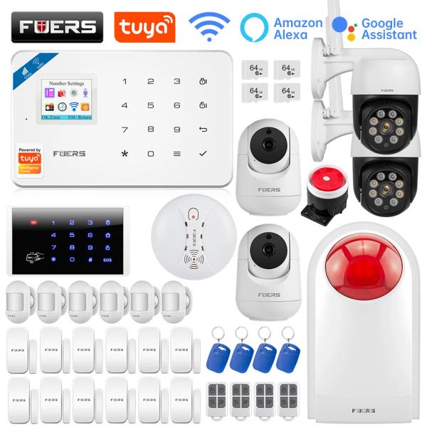 Kits Fuers W181 GSM WiFi Tuya Smart Home Alarm System Kit Système de sécurité d'alarme sans fil 3MP Contrôle de la caméra IP Sirène Autodial