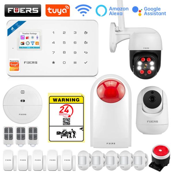 Kits FUERS W181 GSM WiFi Tuya Smart Smart Home Alarm System Kit 433MHz Alarma inalámbrica Sistema de seguridad IP Sensor de movimiento de control de cámara IP